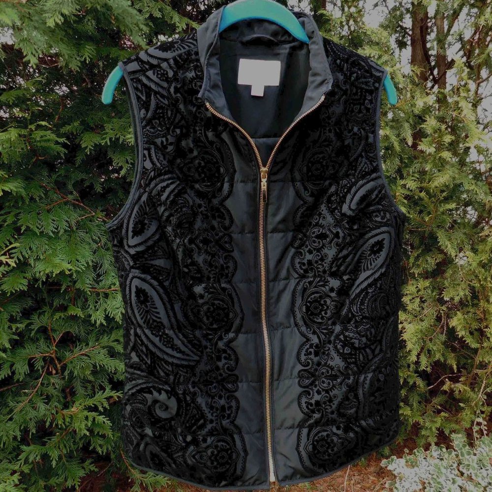 Charter Club Black Velvet Flocked Quilted Vest